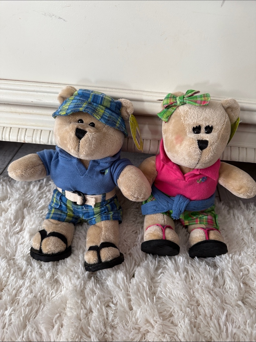Starbucks Blue and Pink Plaid Preppy Beach Bearista Plush Bears 62 and 63